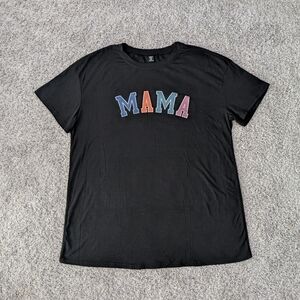 Women's MAMA oversized Shirt Multicolored Logo Black Graphic Tee